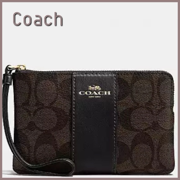 Coach corner zip wristlet let brown with black cs - Picture 1 of 11